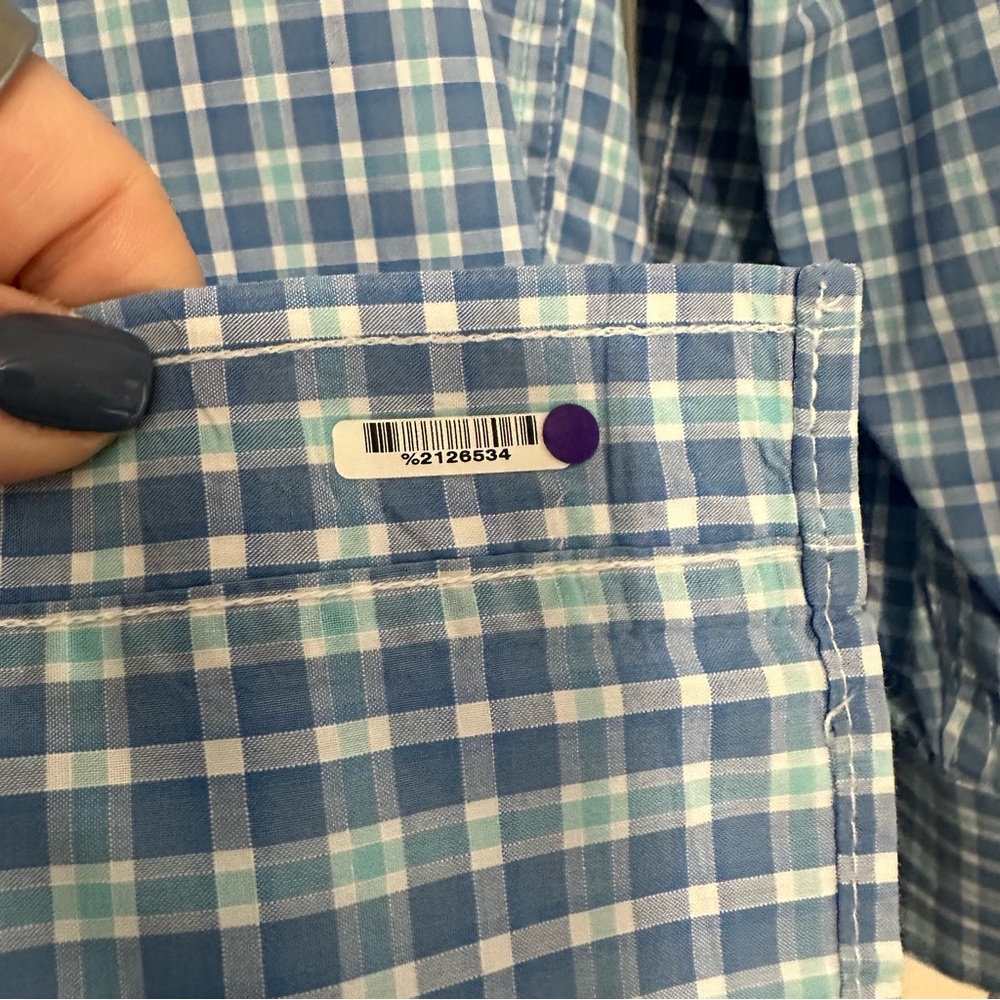 Coastal Cotton Button Down Shirt in Blue Plaid Size Large GUC - Picture 4 of 6